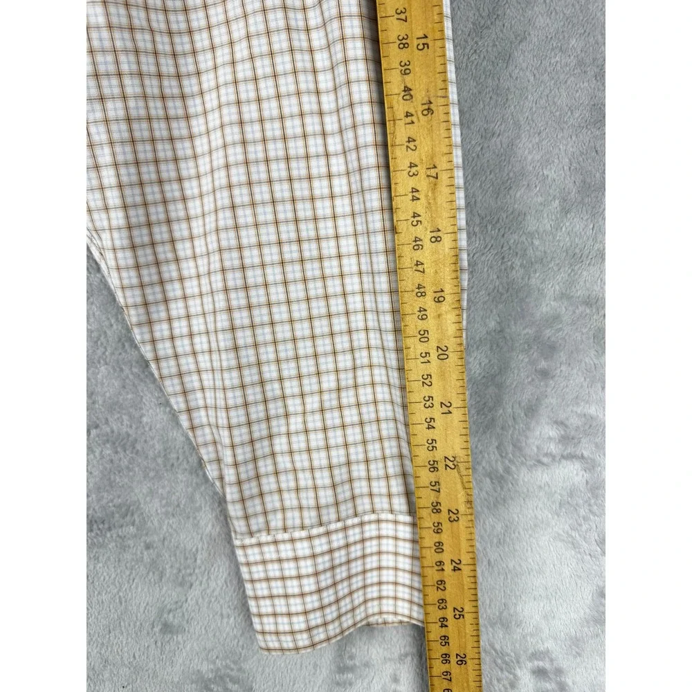 Brooks Brothers Mens Button Down Shirt L Tan Blue Check Cotton Long Sleeve